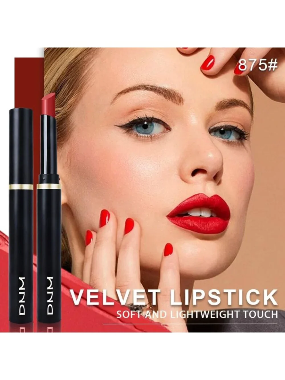 Women's 875# Bright Red Long Lasting Waterproof Velvet Matte Stick Lipstick